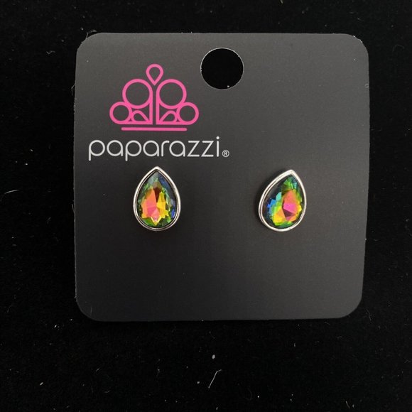 Paparazzi Fashion Jewelry Teardrop Multicolor Oil Spill Iridescent Post Earrings - Picture 1 of 2